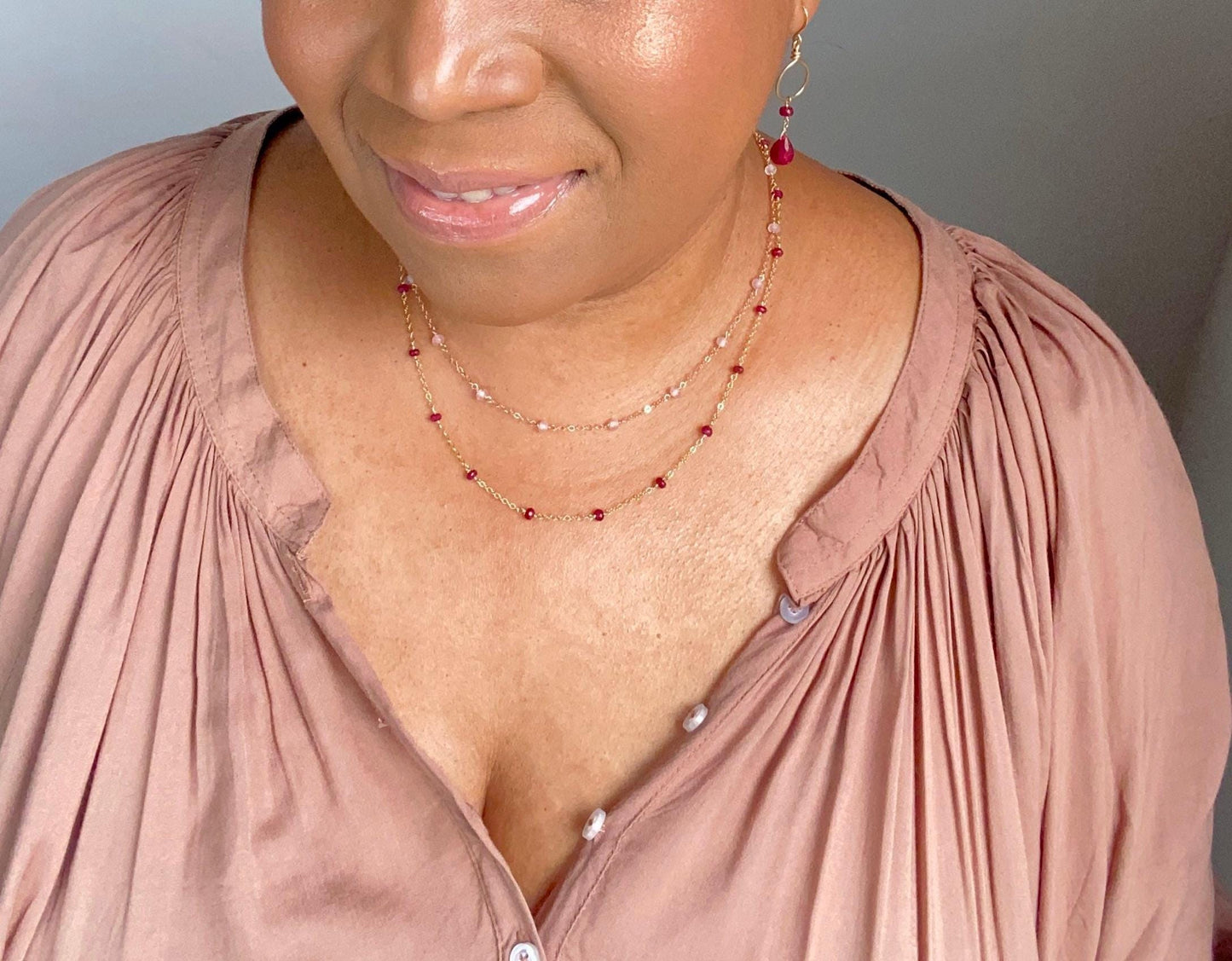 Genuine Red Ruby Gemstone 14k Gold Filled Chain Necklace. July Birthstone Valentines Day Jewelry.