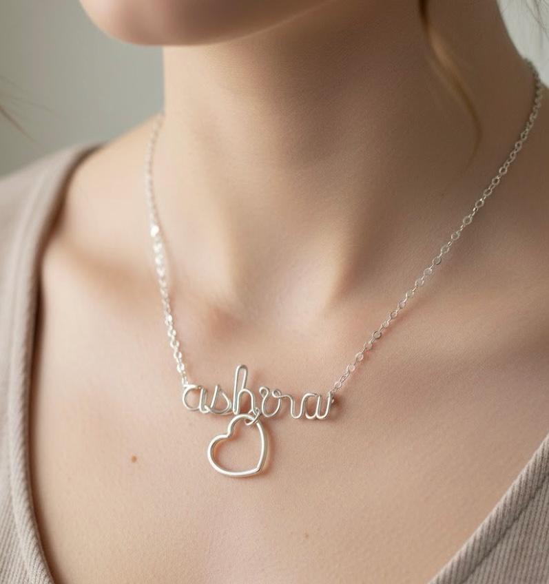 Sterling Silver Lowercase Heart Charm Custom Name Necklace: Valentine's Day