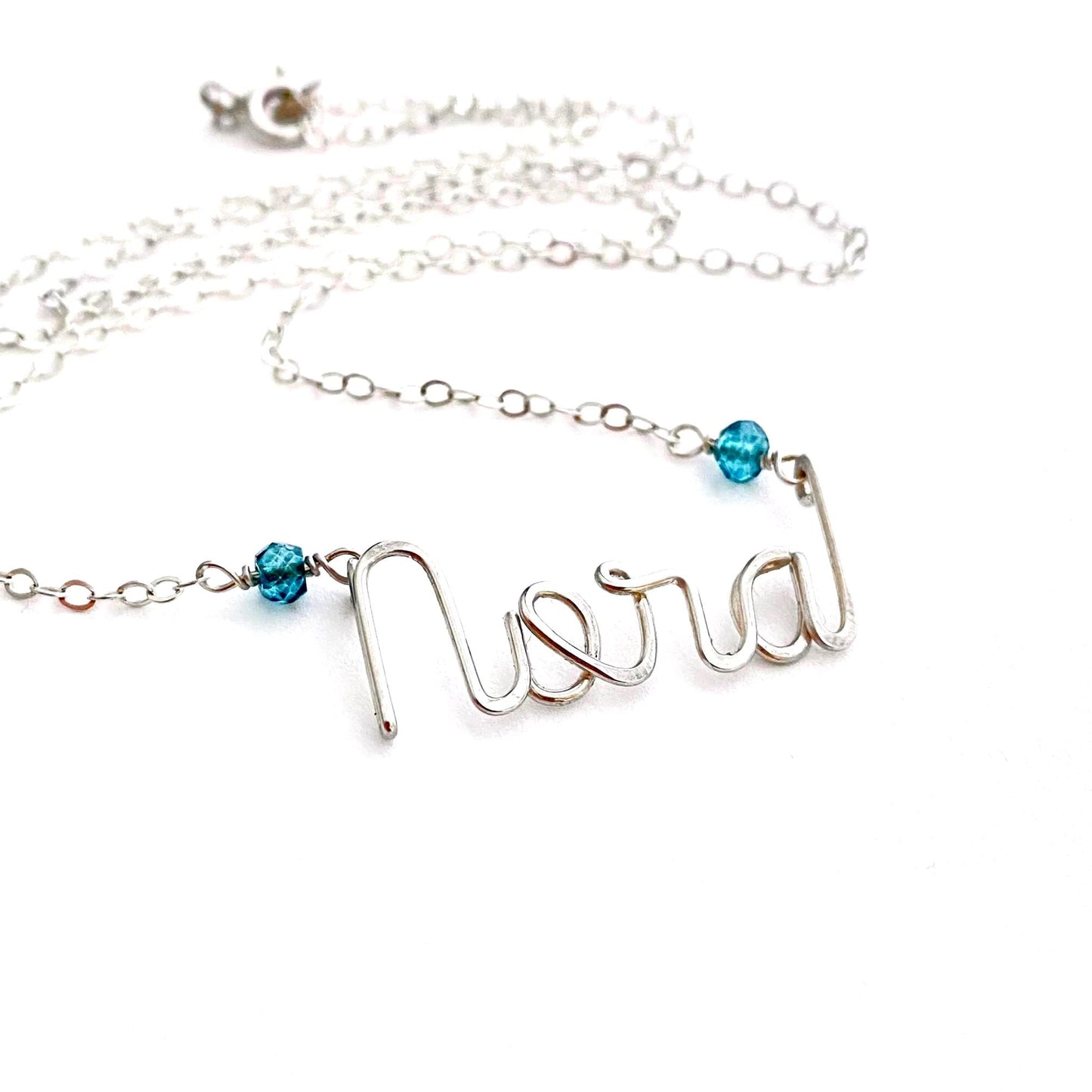 Sterling Silver Cursive Name Necklace: Custom Birthstone Gemstone