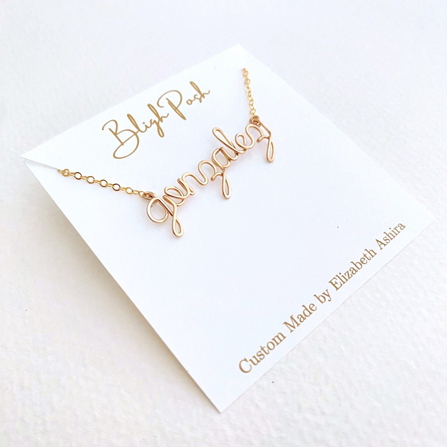 Gold Lowercase Name Script Necklace: Custom Wire Word.