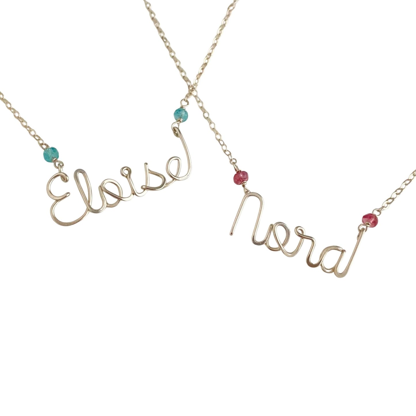 Sterling Silver Cursive Name Necklace: Custom Birthstone Gemstone