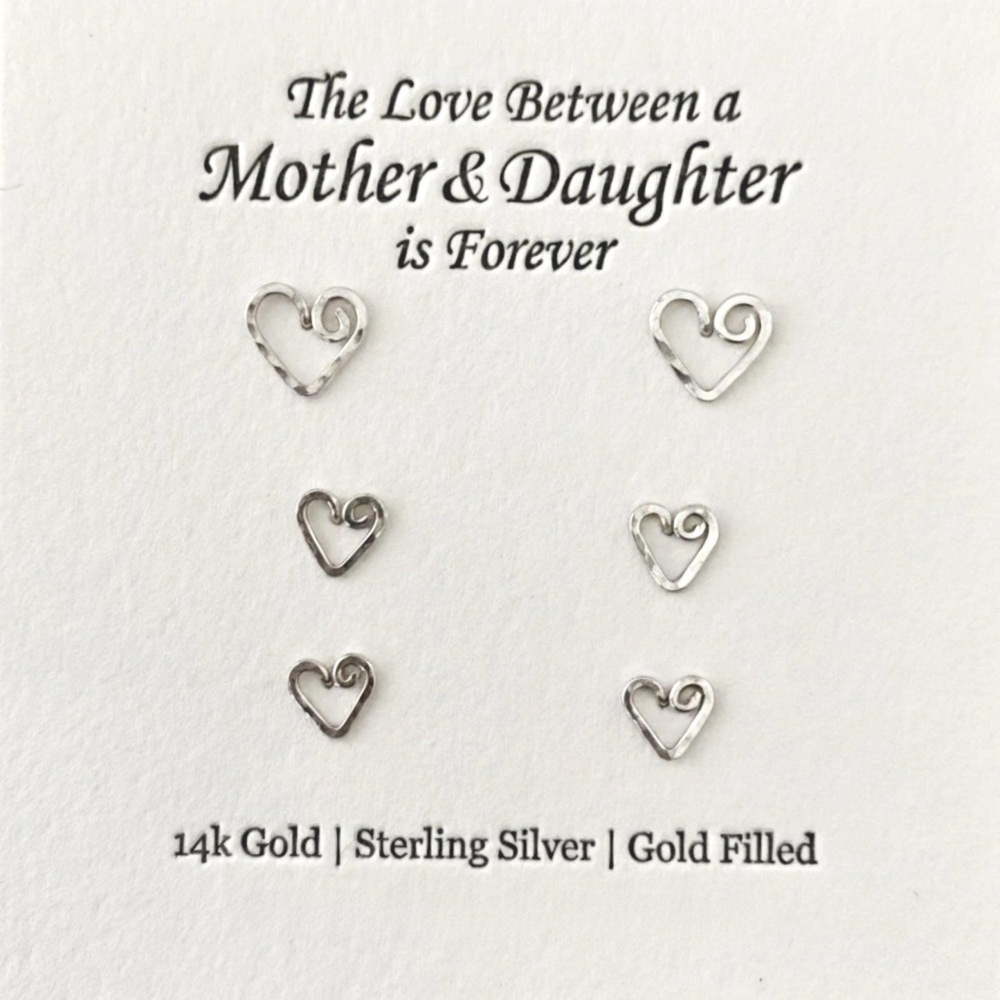 Mother & Daughter Sterling Silver Heart Studs 3 Sets - Twin Mom Gift