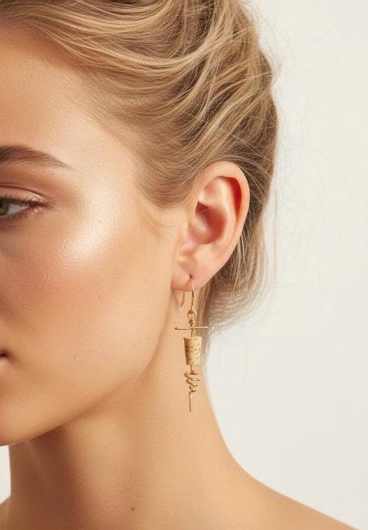 Gold Wine Earrings: Amethyst Grape, Corkscrew Earrings