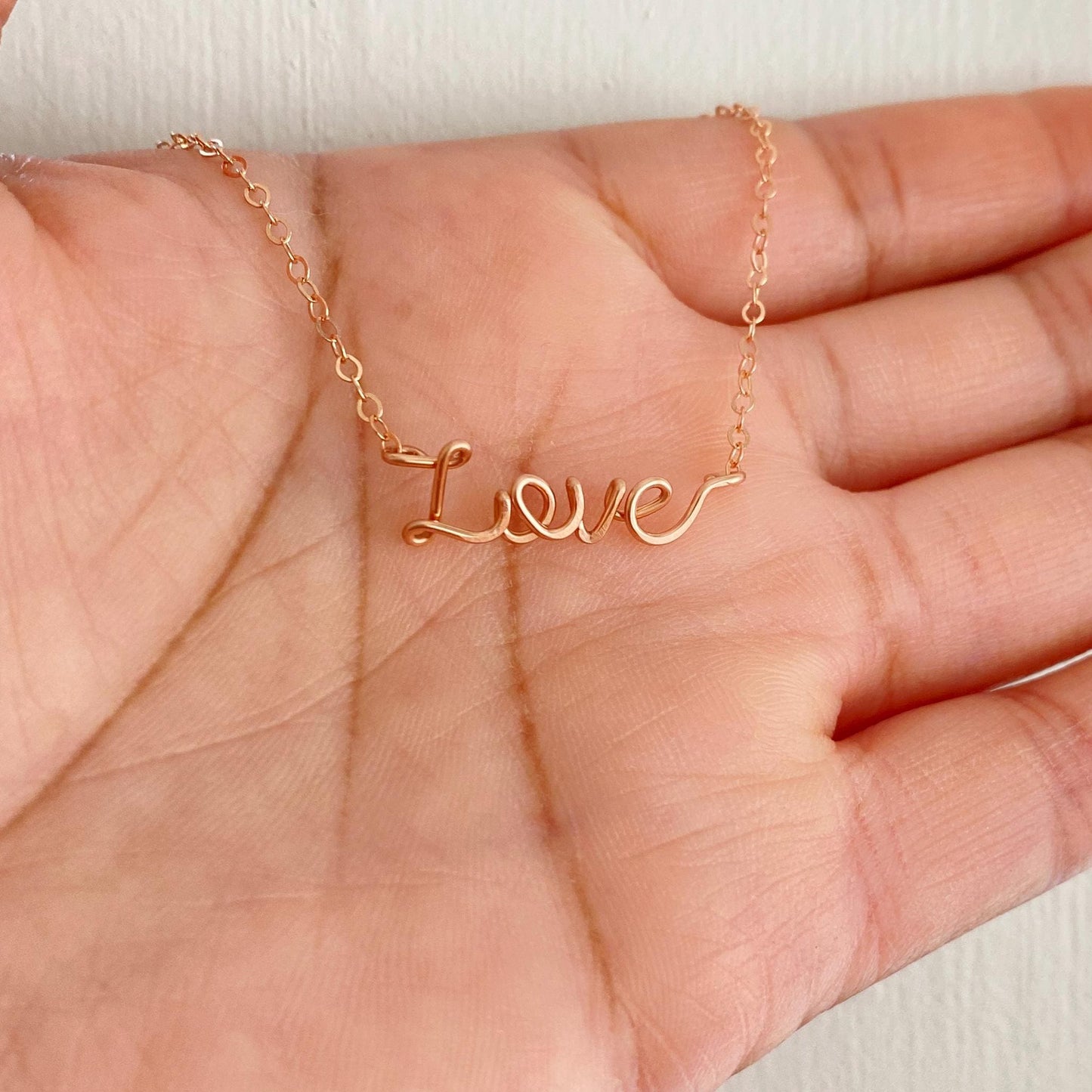Rose Gold Love Anklet: Delicate, Hammered Script Tiny Word Ankle Bracelet.