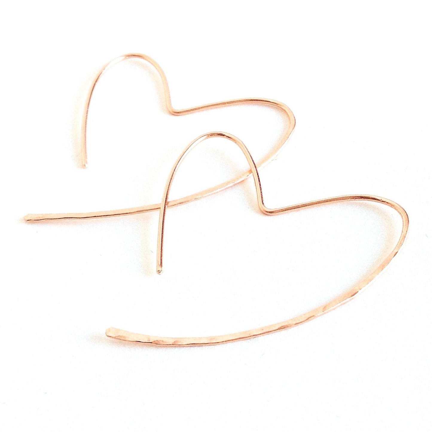 14k Rose Gold Heart Hoop Earrings. Pink Gold Hoops. Very Lightweight Jewelry for Her.