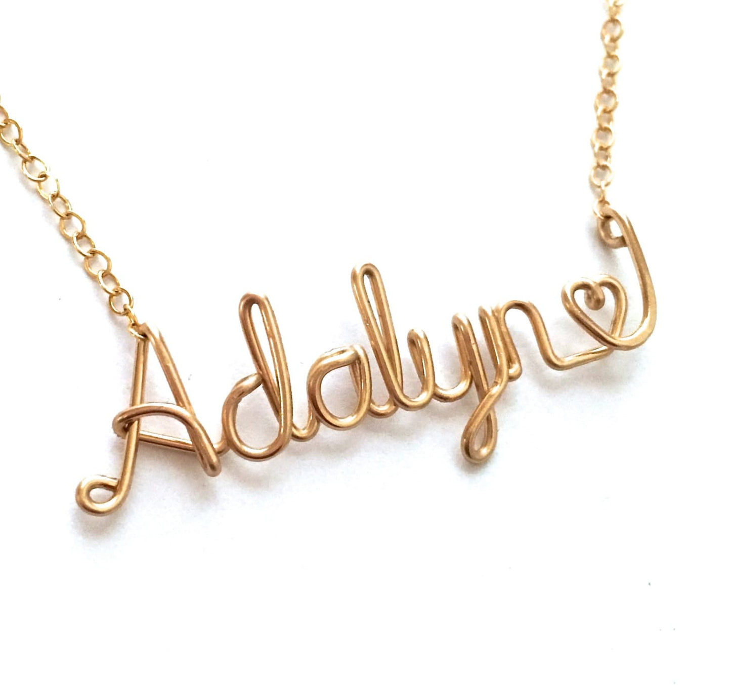 Heart Name Necklace. Personalized Custom Script Valentine’s Day Gift: Silver or Gold