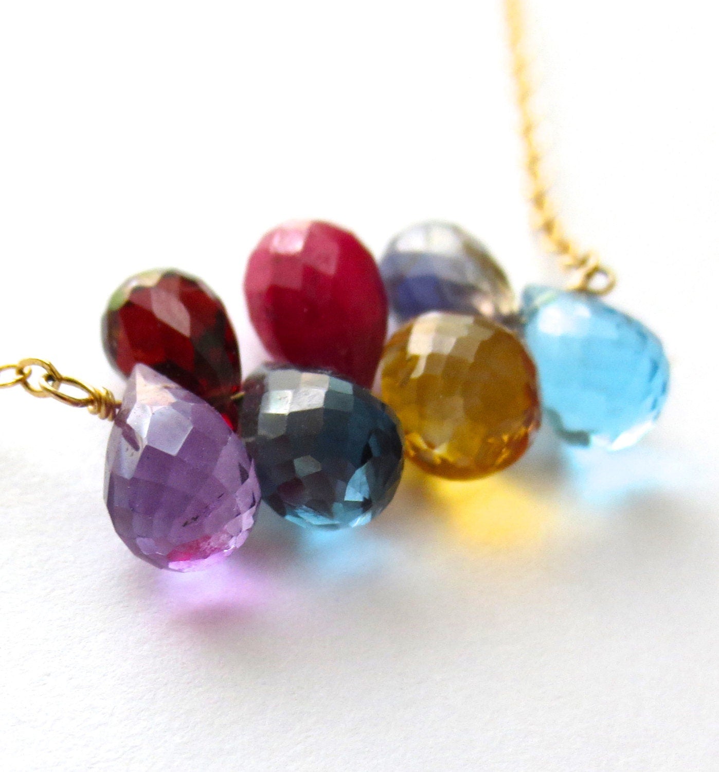 Rainbow Multi-Gemstone Necklace. Ruby, Amethyst, Garnet, Citrine, Topaz 14k Gold Fill.