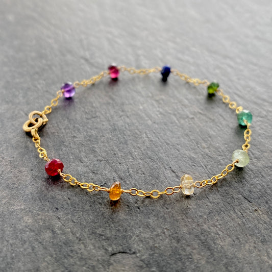 Rainbow Gemstone Bracelet: Gold, Delicate Chain
