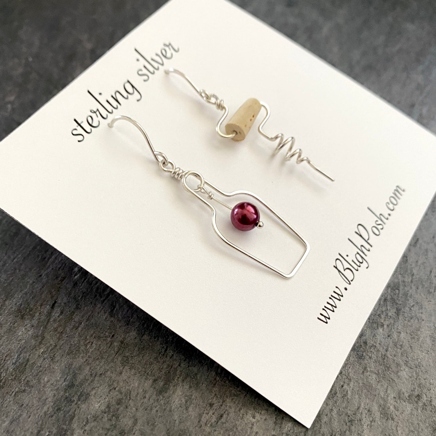 Wine Earrings. Sterling Silver Red Wine Lovers Earrings with Grape