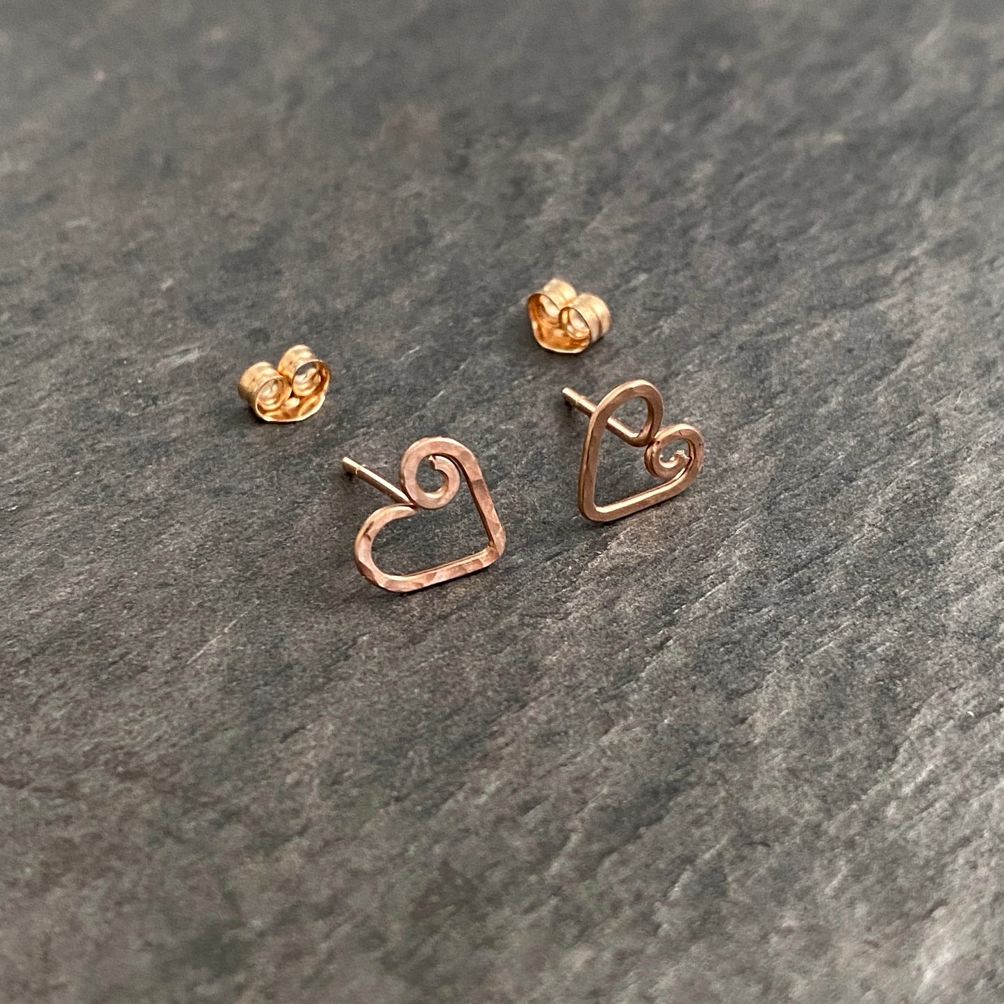 Rose Gold Heart Stud Earrings. Hand Hammered Heart Studs. 14k Rose Gold Filled Heart Post Earrings. Small Girl Valentines Day Studs