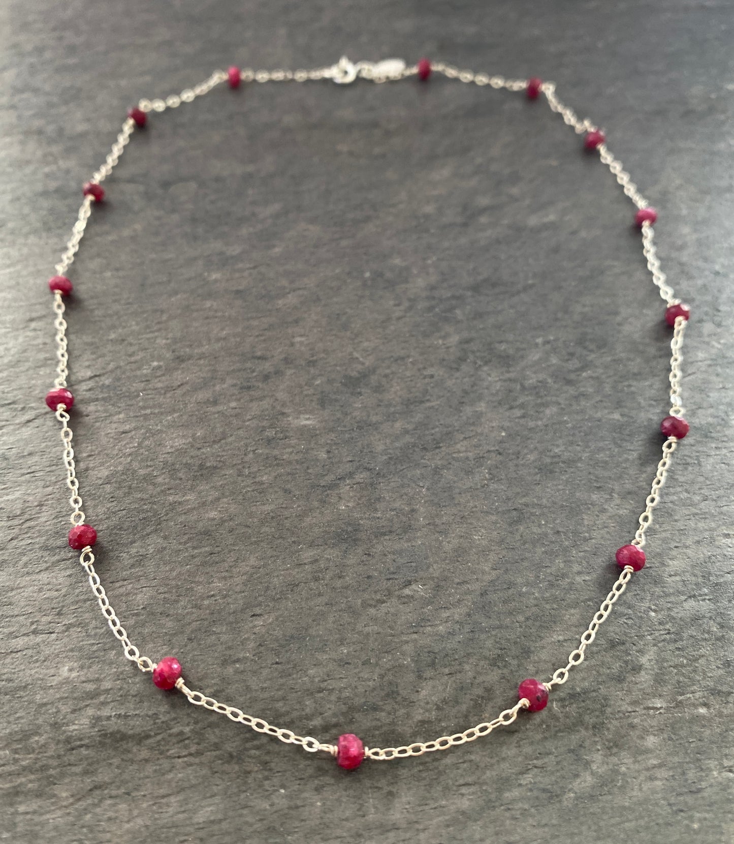 Genuine Red Ruby Gemstone 14k Gold Filled Chain Necklace. July Birthstone Valentines Day Jewelry.