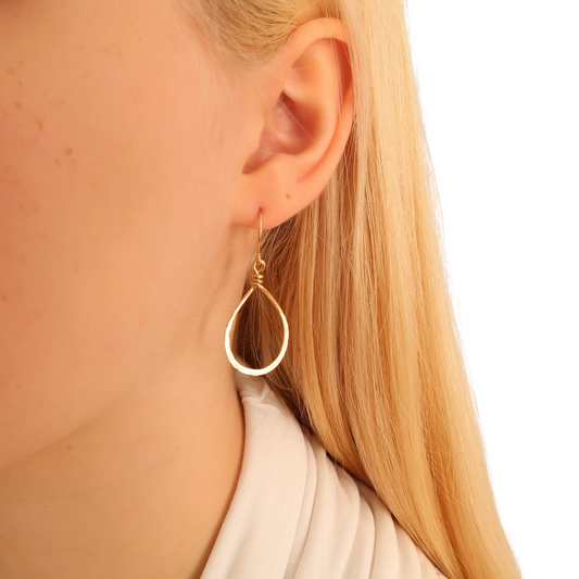 Small Teardrop Hoop Earrings. Hammered Tear Drop Hoops. Small Rose Gold, Silver, Yellow Gold Shiny Dangle Drop Earrings