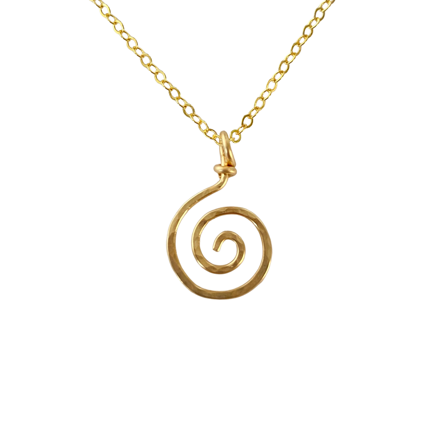 Gold spiral necklace pendant. 14k Solid Gold or Gold Filled Round Swirl Hammered Pendant